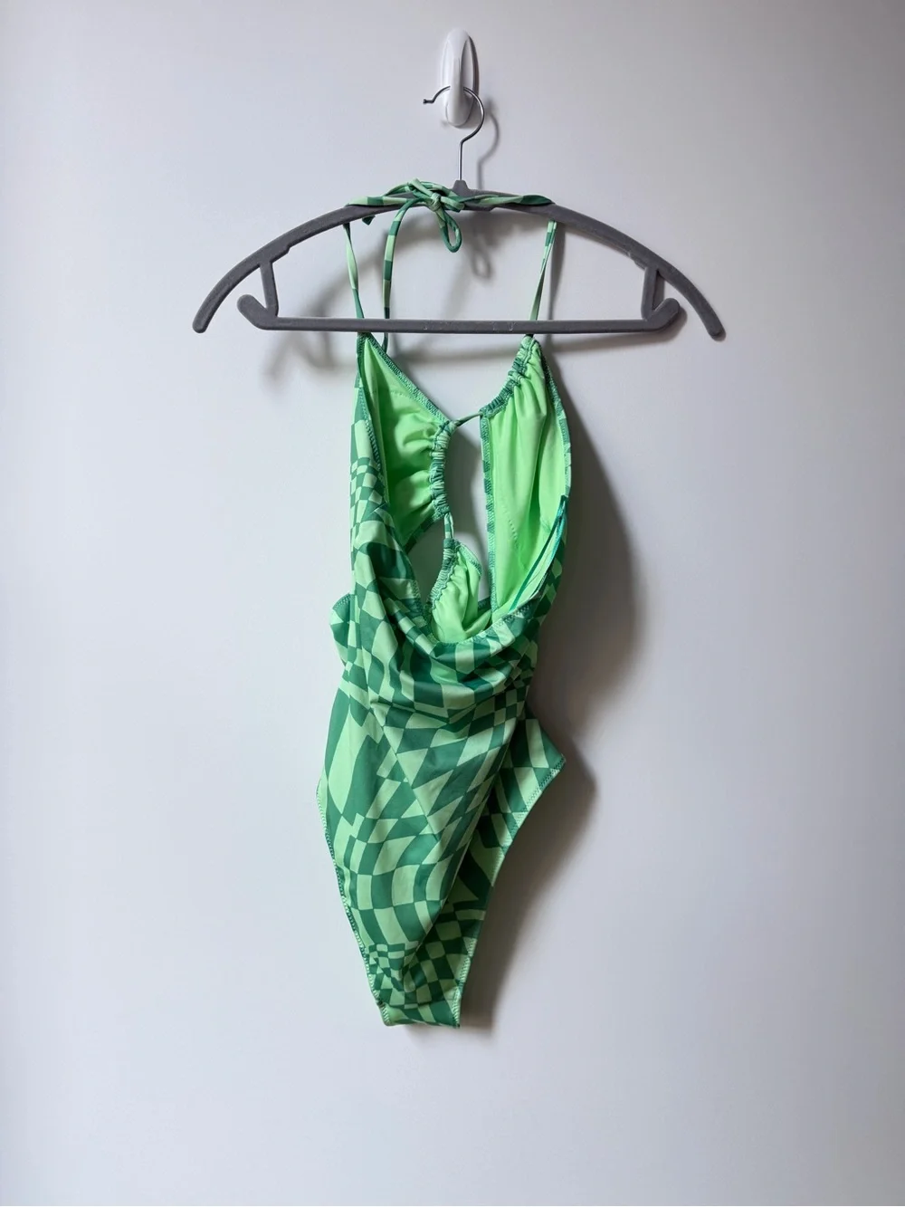 Zara Bright Green cutout Checkerboard One-Piece Swimsuit